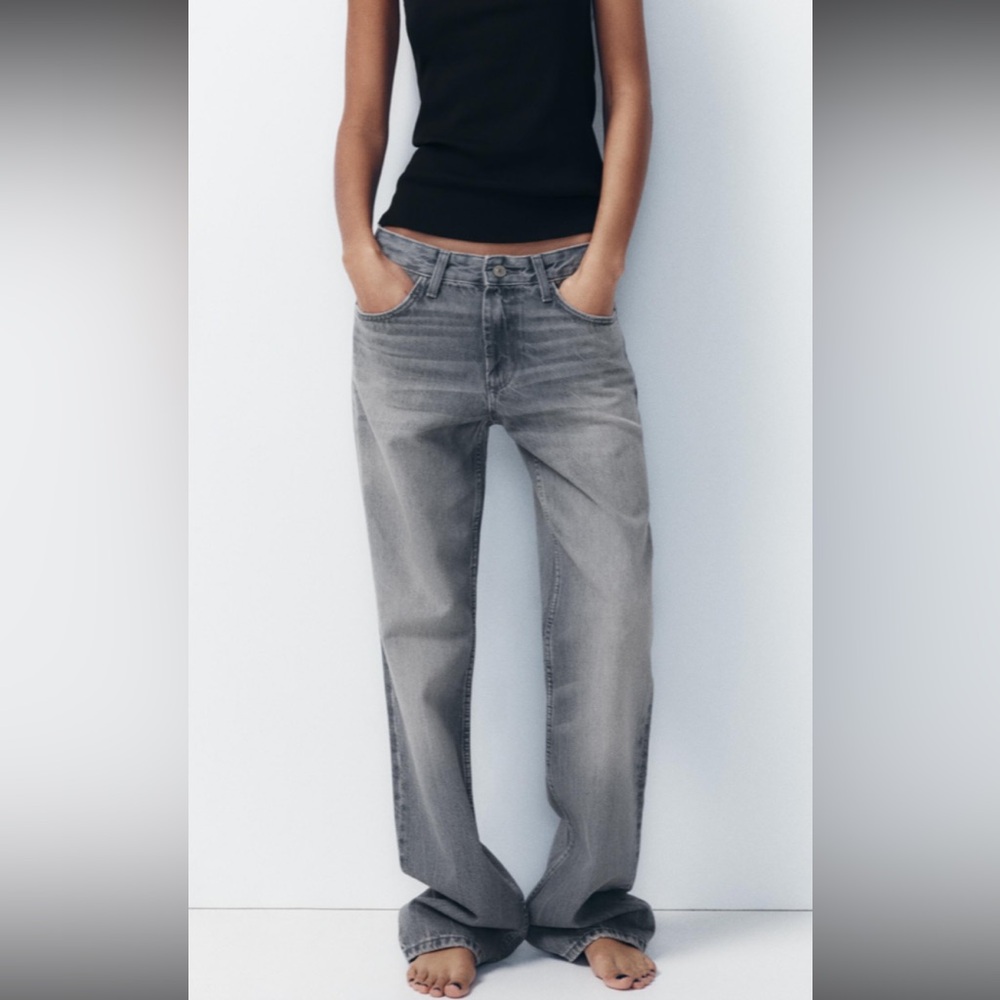 NWT Zara Gray Wide Leg Relaxed Jeans